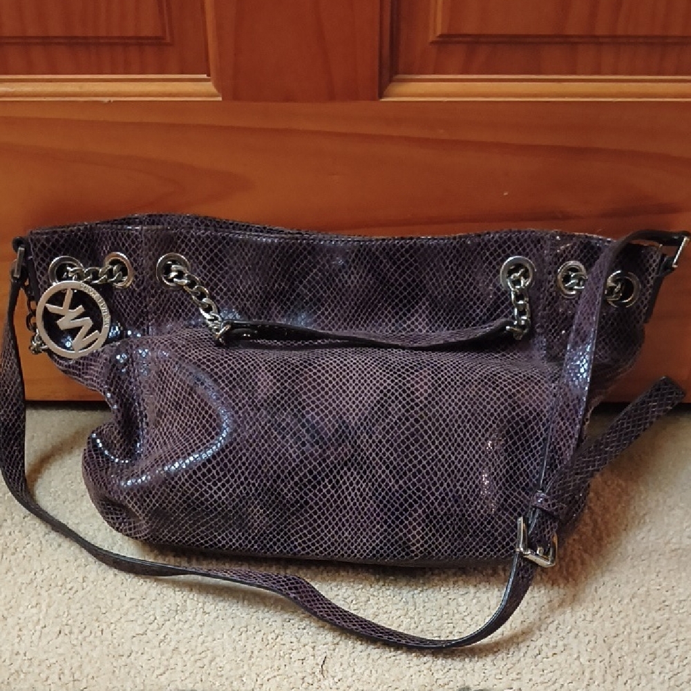 Michael Kors Snakeskin-Patterned Purple Boho Shoulder Bag